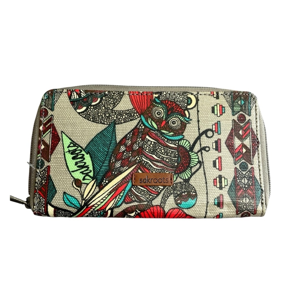 Sakroots Artist Circle Desert Owl zippered bifold slim wallet